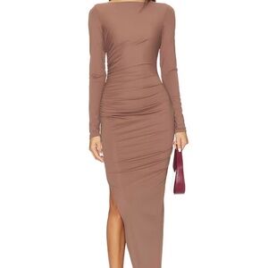Lioness Ruched Long Sleeve Maxi Dress – Nude | Size S | New With Tags